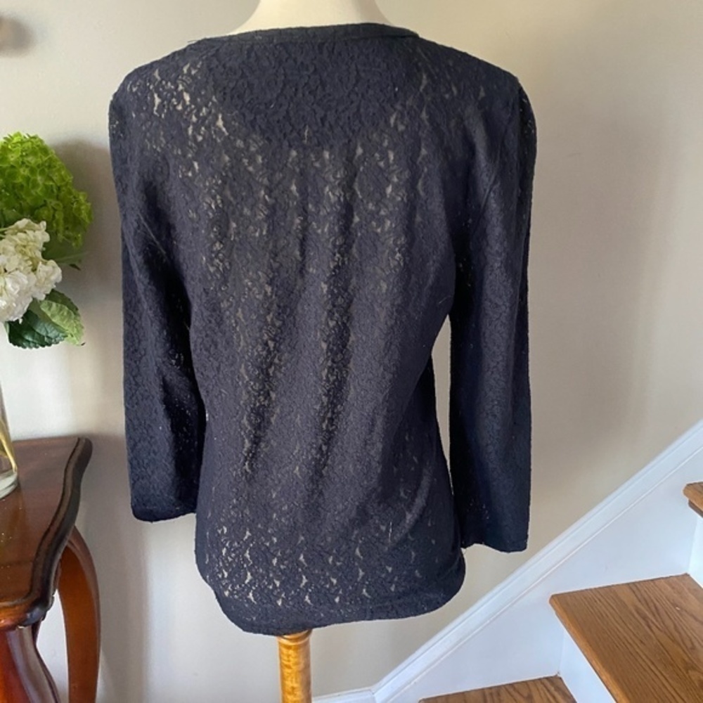 Ralph Lauren Black Stretch Lace Ruffle Top M - Picture 5 of 6